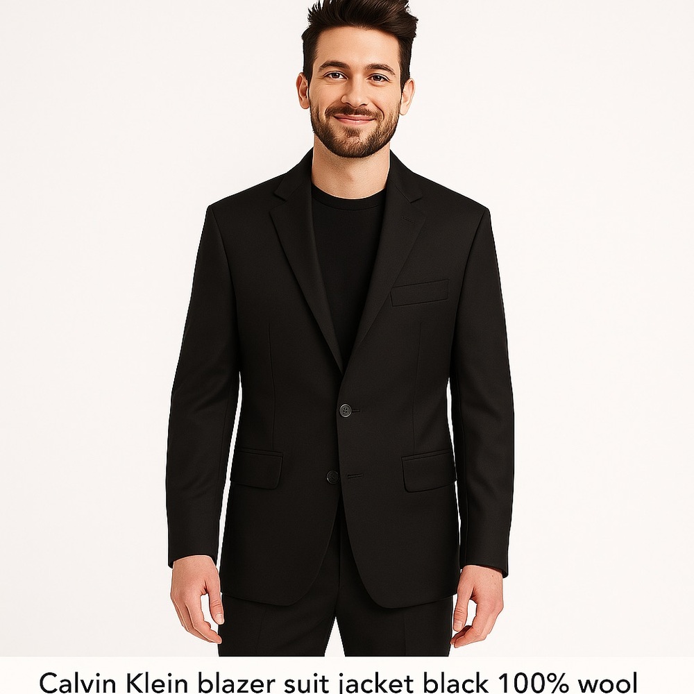Calvin Klein blazer suit jacket black 100% wool 2 buttons classic closure 40R